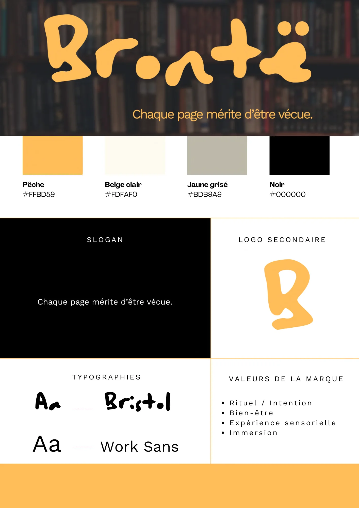 Brontë : planche d'identité avec logo, palette et typographie